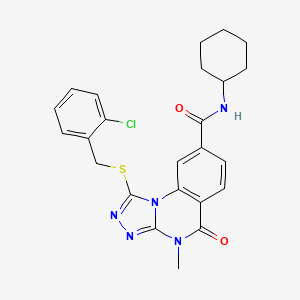 molecular formula C24H24ClN5O2S B2795748 1-((2-chlorobenzyl)thio)-N-cyclohexyl-4-methyl-5-oxo-4,5-dihydro-[1,2,4]triazolo[4,3-a]quinazoline-8-carboxamide CAS No. 1111222-05-9
