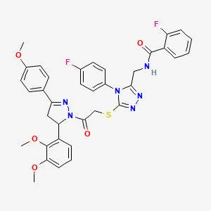 molecular formula C36H32F2N6O5S B2795757 N-{[5-({2-[5-(2,3-dimethoxyphenyl)-3-(4-methoxyphenyl)-4,5-dihydro-1H-pyrazol-1-yl]-2-oxoethyl}sulfanyl)-4-(4-fluorophenyl)-4H-1,2,4-triazol-3-yl]methyl}-2-fluorobenzamide CAS No. 393573-75-6