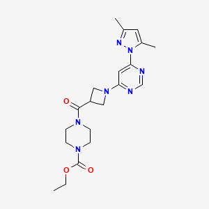 molecular formula C20H27N7O3 B2795771 ethyl 4-(1-(6-(3,5-dimethyl-1H-pyrazol-1-yl)pyrimidin-4-yl)azetidine-3-carbonyl)piperazine-1-carboxylate CAS No. 2034361-46-9