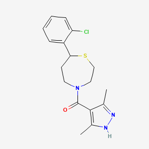 molecular formula C17H20ClN3OS B2795796 (7-(2-chlorophenyl)-1,4-thiazepan-4-yl)(3,5-dimethyl-1H-pyrazol-4-yl)methanone CAS No. 1786247-81-1