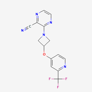 molecular formula C14H10F3N5O B2795809 3-[3-[2-(Trifluoromethyl)pyridin-4-yl]oxyazetidin-1-yl]pyrazine-2-carbonitrile CAS No. 2380173-02-2