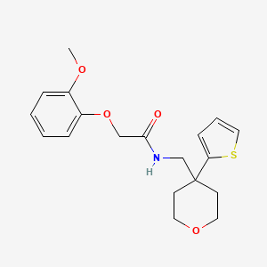 molecular formula C19H23NO4S B2795814 2-(2-methoxyphenoxy)-N-((4-(thiophen-2-yl)tetrahydro-2H-pyran-4-yl)methyl)acetamide CAS No. 1203268-59-0