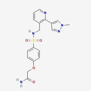 molecular formula C18H19N5O4S B2795819 2-(4-(N-((2-(1-methyl-1H-pyrazol-4-yl)pyridin-3-yl)methyl)sulfamoyl)phenoxy)acetamide CAS No. 2034588-03-7