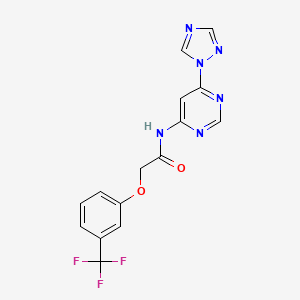 molecular formula C15H11F3N6O2 B2795829 N-(6-(1H-1,2,4-triazol-1-yl)pyrimidin-4-yl)-2-(3-(trifluoromethyl)phenoxy)acetamide CAS No. 1448067-26-2