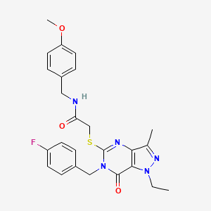 molecular formula C25H26FN5O3S B2795838 2-((1-ethyl-6-(4-fluorobenzyl)-3-methyl-7-oxo-6,7-dihydro-1H-pyrazolo[4,3-d]pyrimidin-5-yl)thio)-N-(4-methoxybenzyl)acetamide CAS No. 1358630-14-4