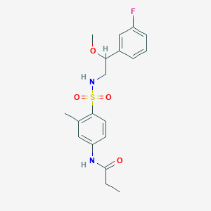molecular formula C19H23FN2O4S B2795873 N-(4-(N-(2-(3-fluorophenyl)-2-methoxyethyl)sulfamoyl)-3-methylphenyl)propionamide CAS No. 1798038-06-8
