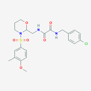 molecular formula C22H26ClN3O6S B2795875 N1-(4-chlorobenzyl)-N2-((3-((4-methoxy-3-methylphenyl)sulfonyl)-1,3-oxazinan-2-yl)methyl)oxalamide CAS No. 872985-90-5