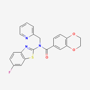 molecular formula C22H16FN3O3S B2795878 N-(6-fluoro-1,3-benzothiazol-2-yl)-N-[(pyridin-2-yl)methyl]-2,3-dihydro-1,4-benzodioxine-6-carboxamide CAS No. 899964-73-9