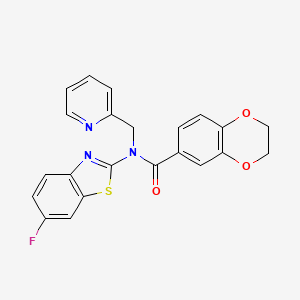 molecular formula C22H16FN3O3S B2795878 N-(6-fluorobenzo[d]thiazol-2-yl)-N-(pyridin-2-ylmethyl)-2,3-dihydrobenzo[b][1,4]dioxine-6-carboxamide CAS No. 899964-73-9