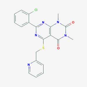molecular formula C20H16ClN5O2S B2795888 7-(2-chlorophenyl)-1,3-dimethyl-5-((pyridin-2-ylmethyl)thio)pyrimido[4,5-d]pyrimidine-2,4(1H,3H)-dione CAS No. 872695-77-7