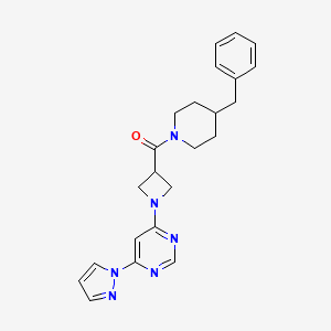 molecular formula C23H26N6O B2795897 (1-(6-(1H-pyrazol-1-yl)pyrimidin-4-yl)azetidin-3-yl)(4-benzylpiperidin-1-yl)methanone CAS No. 2034580-84-0