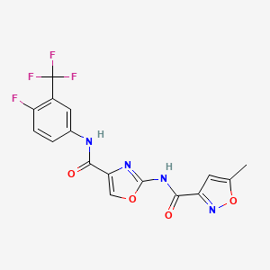 molecular formula C16H10F4N4O4 B2795940 N-(4-((4-fluoro-3-(trifluoromethyl)phenyl)carbamoyl)oxazol-2-yl)-5-methylisoxazole-3-carboxamide CAS No. 1448076-43-4