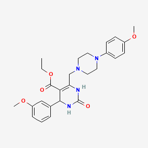 molecular formula C26H32N4O5 B2795962 Ethyl 4-(3-methoxyphenyl)-6-{[4-(4-methoxyphenyl)piperazin-1-yl]methyl}-2-oxo-1,2,3,4-tetrahydropyrimidine-5-carboxylate CAS No. 1252823-08-7