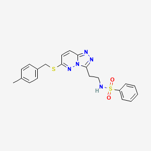 molecular formula C21H21N5O2S2 B2795969 N-[2-(6-{[(4-Methylphenyl)methyl]sulfanyl}-[1,2,4]triazolo[4,3-B]pyridazin-3-YL)ethyl]benzenesulfonamide CAS No. 872997-04-1