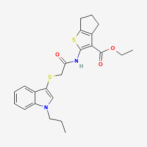 molecular formula C23H26N2O3S2 B2795976 ethyl 2-(2-((1-propyl-1H-indol-3-yl)thio)acetamido)-5,6-dihydro-4H-cyclopenta[b]thiophene-3-carboxylate CAS No. 450350-99-9