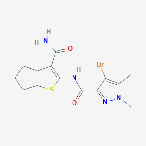 molecular formula C14H15BrN4O2S B279601 N-[3-(AMINOCARBONYL)-5,6-DIHYDRO-4H-CYCLOPENTA[B]THIOPHEN-2-YL]-4-BROMO-1,5-DIMETHYL-1H-PYRAZOLE-3-CARBOXAMIDE 