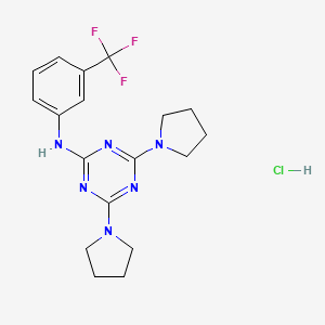 molecular formula C18H22ClF3N6 B2796067 4,6-bis(pyrrolidin-1-yl)-N-[3-(trifluoromethyl)phenyl]-1,3,5-triazin-2-amine hydrochloride CAS No. 1179496-68-4