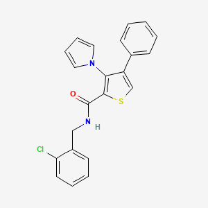 molecular formula C22H17ClN2OS B2796072 N-(2-chlorobenzyl)-4-phenyl-3-(1H-pyrrol-1-yl)thiophene-2-carboxamide CAS No. 1291851-96-1