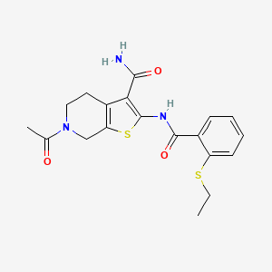 molecular formula C19H21N3O3S2 B2796090 6-Acetyl-2-(2-(ethylthio)benzamido)-4,5,6,7-tetrahydrothieno[2,3-c]pyridine-3-carboxamide CAS No. 886916-60-5