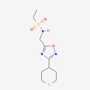 molecular formula C10H17N3O3S2 B2796093 N-{[3-(thian-4-yl)-1,2,4-oxadiazol-5-yl]methyl}ethane-1-sulfonamide CAS No. 2034421-57-1