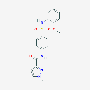 molecular formula C18H18N4O4S B279619 N~3~-{4-[(2-METHOXYANILINO)SULFONYL]PHENYL}-1-METHYL-1H-PYRAZOLE-3-CARBOXAMIDE 