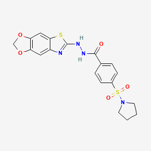 molecular formula C19H18N4O5S2 B2796192 N'-([1,3]dioxolo[4,5-f][1,3]benzothiazol-6-yl)-4-pyrrolidin-1-ylsulfonylbenzohydrazide CAS No. 851988-58-4