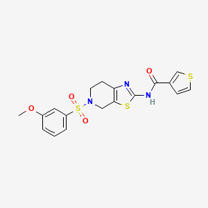 molecular formula C18H17N3O4S3 B2796275 N-(5-((3-methoxyphenyl)sulfonyl)-4,5,6,7-tetrahydrothiazolo[5,4-c]pyridin-2-yl)thiophene-3-carboxamide CAS No. 1428375-44-3