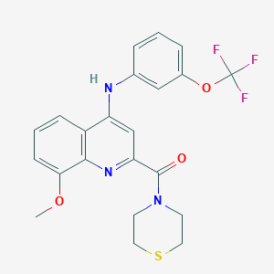 molecular formula C22H20F3N3O3S B2796347 8-methoxy-2-(thiomorpholine-4-carbonyl)-N-[3-(trifluoromethoxy)phenyl]quinolin-4-amine CAS No. 1251674-07-3