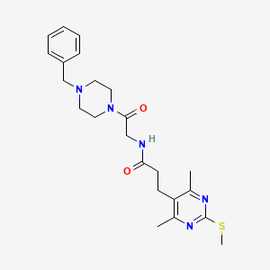 molecular formula C23H31N5O2S B2796352 N-[2-(4-benzylpiperazin-1-yl)-2-oxoethyl]-3-[4,6-dimethyl-2-(methylsulfanyl)pyrimidin-5-yl]propanamide CAS No. 1311929-02-8