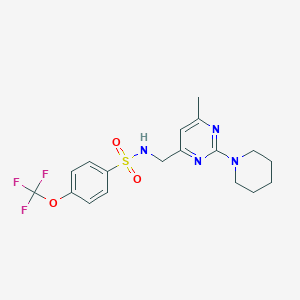 molecular formula C18H21F3N4O3S B2796365 N-((6-methyl-2-(piperidin-1-yl)pyrimidin-4-yl)methyl)-4-(trifluoromethoxy)benzenesulfonamide CAS No. 1797813-42-3