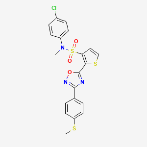molecular formula C20H16ClN3O3S3 B2796375 N-(4-chlorophenyl)-N-methyl-2-{3-[4-(methylsulfanyl)phenyl]-1,2,4-oxadiazol-5-yl}thiophene-3-sulfonamide CAS No. 1105196-78-8