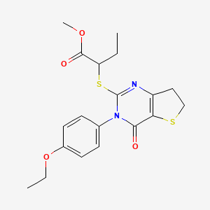 molecular formula C19H22N2O4S2 B2796380 methyl 2-{[3-(4-ethoxyphenyl)-4-oxo-3H,4H,6H,7H-thieno[3,2-d]pyrimidin-2-yl]sulfanyl}butanoate CAS No. 686772-78-1