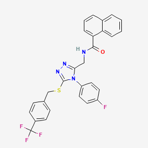 molecular formula C28H20F4N4OS B2796386 N-{[4-(4-fluorophenyl)-5-({[4-(trifluoromethyl)phenyl]methyl}sulfanyl)-4H-1,2,4-triazol-3-yl]methyl}naphthalene-1-carboxamide CAS No. 391948-46-2