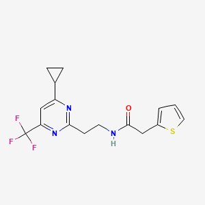molecular formula C16H16F3N3OS B2796390 N-(2-(4-cyclopropyl-6-(trifluoromethyl)pyrimidin-2-yl)ethyl)-2-(thiophen-2-yl)acetamide CAS No. 1396636-54-6