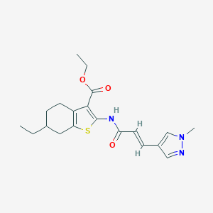 molecular formula C20H25N3O3S B279642 ethyl 6-ethyl-2-{[3-(1-methyl-1H-pyrazol-4-yl)acryloyl]amino}-4,5,6,7-tetrahydro-1-benzothiophene-3-carboxylate 