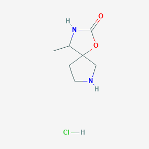 molecular formula C7H13ClN2O2 B2796469 4-Methyl-1-oxa-3,7-diazaspiro[4.4]nonan-2-one;hydrochloride CAS No. 2260932-64-5