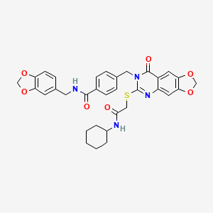 molecular formula C33H32N4O7S B2796482 N-[(2H-1,3-benzodioxol-5-yl)methyl]-4-[(6-{[(cyclohexylcarbamoyl)methyl]sulfanyl}-8-oxo-2H,7H,8H-[1,3]dioxolo[4,5-g]quinazolin-7-yl)methyl]benzamide CAS No. 688061-90-7