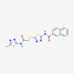 molecular formula C18H14N6O2S3 B2796515 N-[5-({[(5-methyl-1,3,4-thiadiazol-2-yl)carbamoyl]methyl}sulfanyl)-1,3,4-thiadiazol-2-yl]naphthalene-2-carboxamide CAS No. 391868-72-7