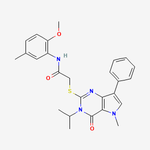 molecular formula C26H28N4O3S B2796563 N-(2-methoxy-5-methylphenyl)-2-{[5-methyl-4-oxo-7-phenyl-3-(propan-2-yl)-3H,4H,5H-pyrrolo[3,2-d]pyrimidin-2-yl]sulfanyl}acetamide CAS No. 1111997-82-0