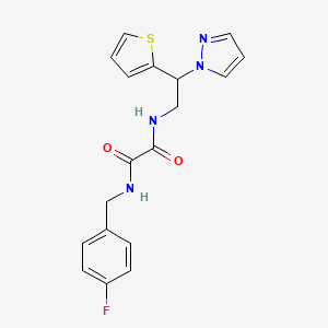 molecular formula C18H17FN4O2S B2796567 N'-[(4-fluorophenyl)methyl]-N-[2-(1H-pyrazol-1-yl)-2-(thiophen-2-yl)ethyl]ethanediamide CAS No. 2034542-59-9
