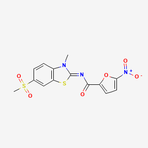 molecular formula C14H11N3O6S2 B2796575 N-[(2Z)-6-methanesulfonyl-3-methyl-2,3-dihydro-1,3-benzothiazol-2-ylidene]-5-nitrofuran-2-carboxamide CAS No. 683237-86-7