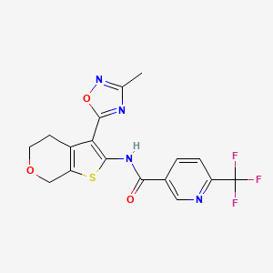 molecular formula C17H13F3N4O3S B2796663 N-(3-(3-methyl-1,2,4-oxadiazol-5-yl)-5,7-dihydro-4H-thieno[2,3-c]pyran-2-yl)-6-(trifluoromethyl)nicotinamide CAS No. 2034336-93-9