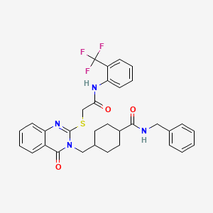molecular formula C32H31F3N4O3S B2796666 N-benzyl-4-({4-oxo-2-[({[2-(trifluoromethyl)phenyl]carbamoyl}methyl)sulfanyl]-3,4-dihydroquinazolin-3-yl}methyl)cyclohexane-1-carboxamide CAS No. 422292-58-8