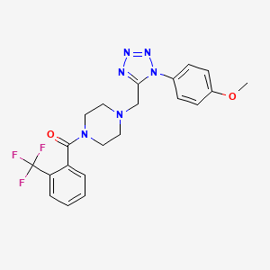 molecular formula C21H21F3N6O2 B2796686 (4-((1-(4-methoxyphenyl)-1H-tetrazol-5-yl)methyl)piperazin-1-yl)(2-(trifluoromethyl)phenyl)methanone CAS No. 1040678-45-2