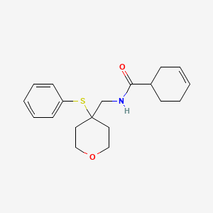 molecular formula C19H25NO2S B2796744 N-{[4-(phenylsulfanyl)oxan-4-yl]methyl}cyclohex-3-ene-1-carboxamide CAS No. 1797735-62-6