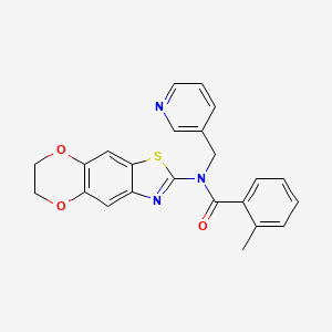 molecular formula C23H19N3O3S B2796821 N-(6,7-dihydro-[1,4]dioxino[2,3-f][1,3]benzothiazol-2-yl)-2-methyl-N-(pyridin-3-ylmethyl)benzamide CAS No. 895025-54-4