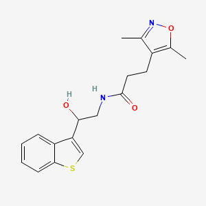 molecular formula C18H20N2O3S B2796837 N-[2-(1-benzothiophen-3-yl)-2-hydroxyethyl]-3-(3,5-dimethyl-1,2-oxazol-4-yl)propanamide CAS No. 2097899-48-2