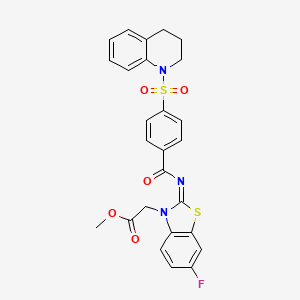 molecular formula C26H22FN3O5S2 B2796936 (Z)-methyl 2-(2-((4-((3,4-dihydroquinolin-1(2H)-yl)sulfonyl)benzoyl)imino)-6-fluorobenzo[d]thiazol-3(2H)-yl)acetate CAS No. 865198-16-9