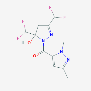 molecular formula C11H12F4N4O2 B279700 [3,5-BIS(DIFLUOROMETHYL)-5-HYDROXY-4,5-DIHYDRO-1H-PYRAZOL-1-YL](1,3-DIMETHYL-1H-PYRAZOL-5-YL)METHANONE 