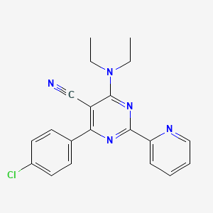 molecular formula C20H18ClN5 B2797137 4-(4-Chlorophenyl)-6-(diethylamino)-2-(2-pyridinyl)-5-pyrimidinecarbonitrile CAS No. 320418-15-3